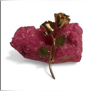 Vintage Jade Rose Flower Brooch #7654